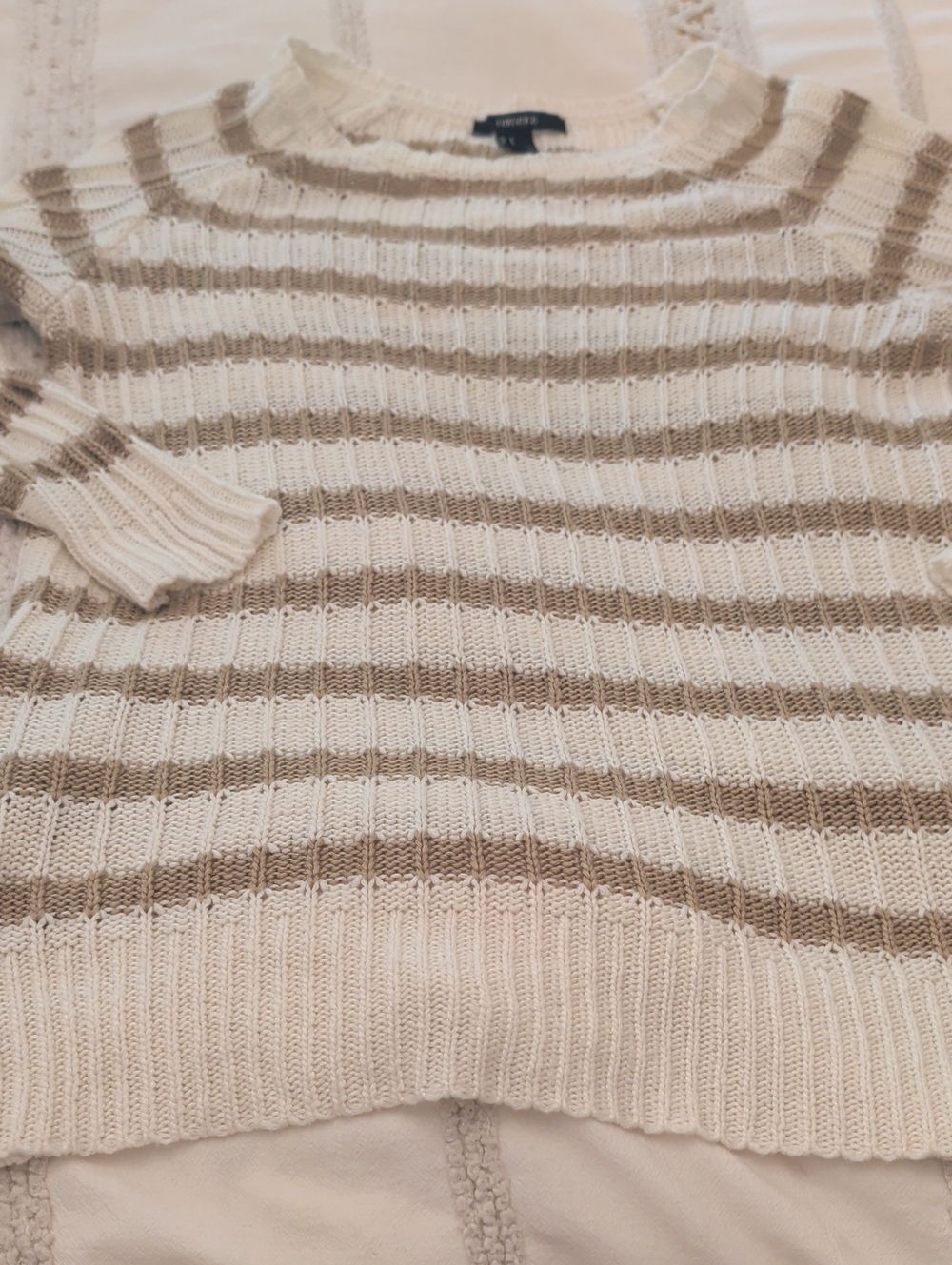 Forever 21 Striped Crewneck Sweater in Cream & Tan